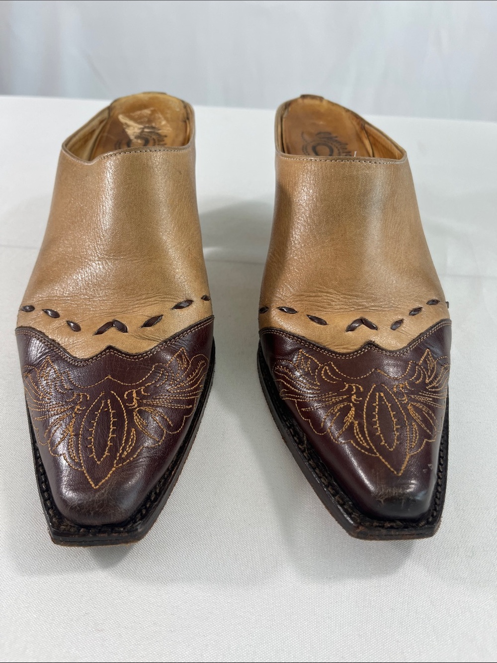 Lucchese Charlie 1 Horse Western Mules Embroidered Leather Tan Brown Wom 8 - Picture 2 of 10